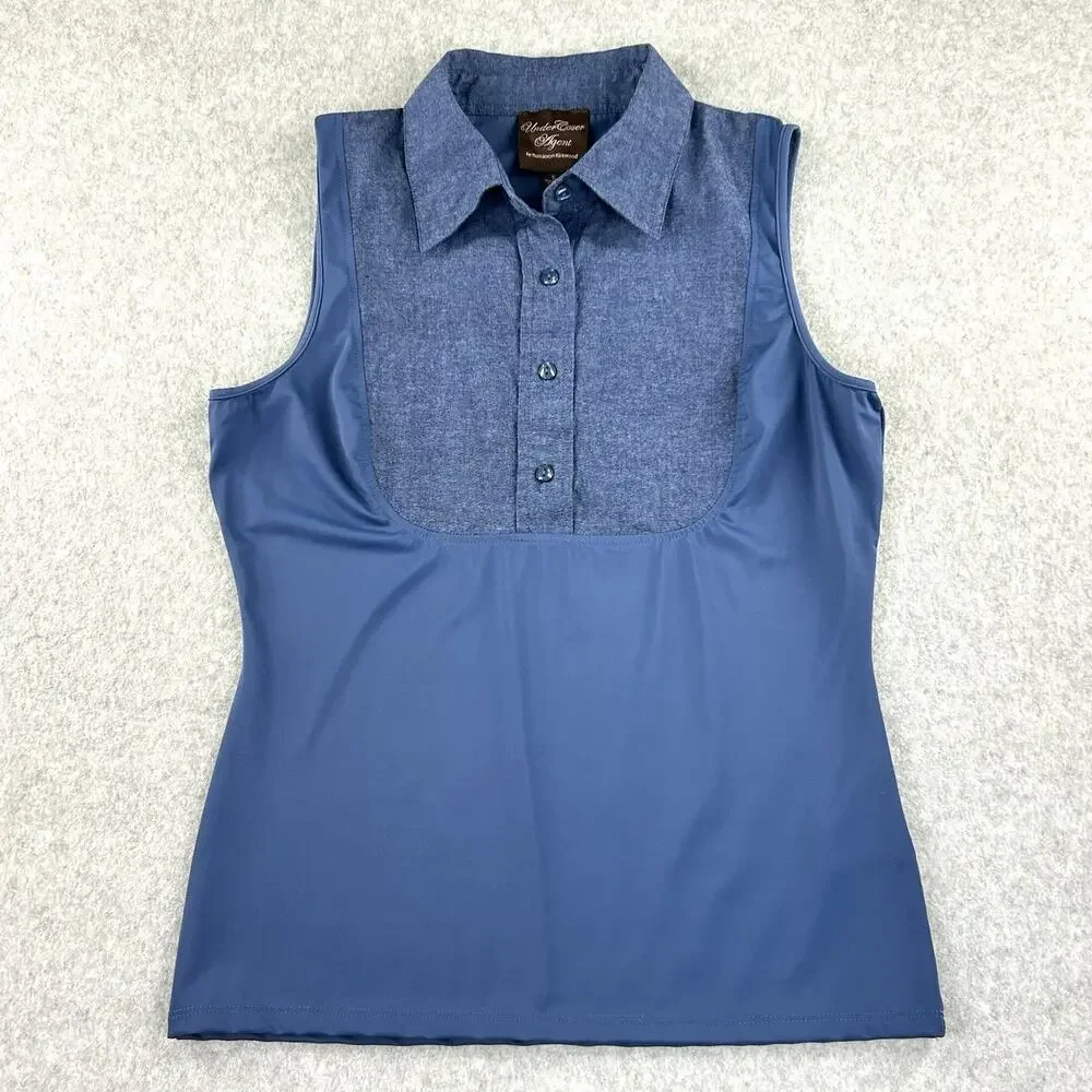 Kathleen Kirkwood Under Cover Agent Womens S Collared Tank Sleeveless Button Top